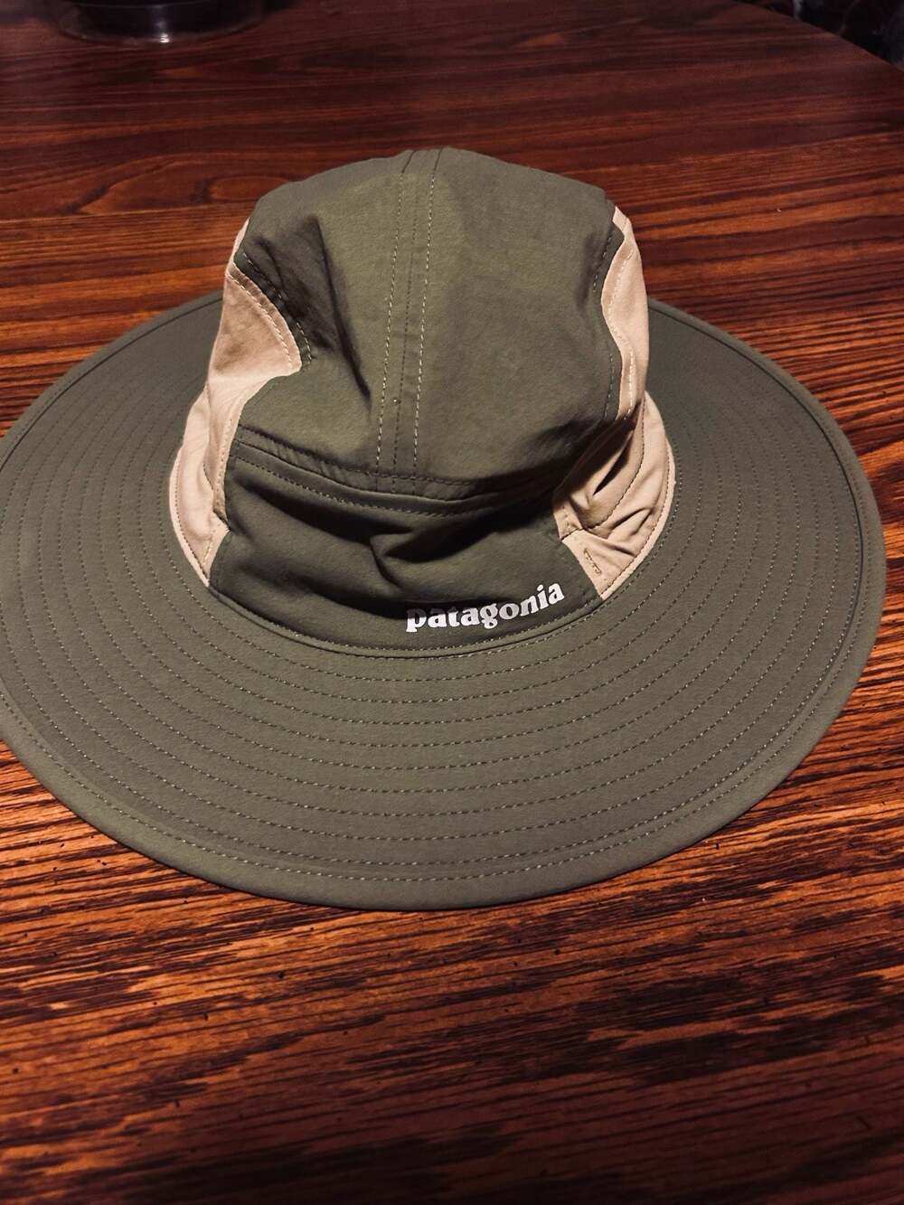 Patagonia Tech Sun Booney Hat Green Tan Outdoor Fishing Hiking